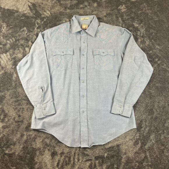 Vtg 80s Levi's White Tab Chambray Western Pearl Snap Long Sleeve Denim L - Picture 1 of 13